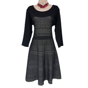 Roz & Ali Black Fit & Flare Knit Sweater Dress Size L Fall Winter Evening Office
